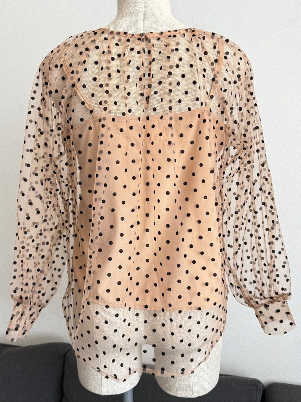Lena Polka Dot Mesh Top with Camisole – Size S - Picture 2 of 9
